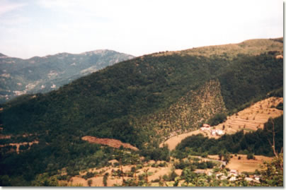 Il Castel di Campomenosi: il Castel visto da sopra il Villaggio al Pino